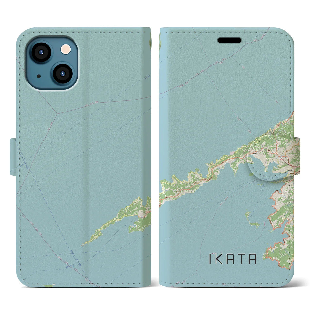 【伊方（愛媛県）】地図柄iPhoneケース（手帳タイプ）ナチュラル・iPhone 13 用