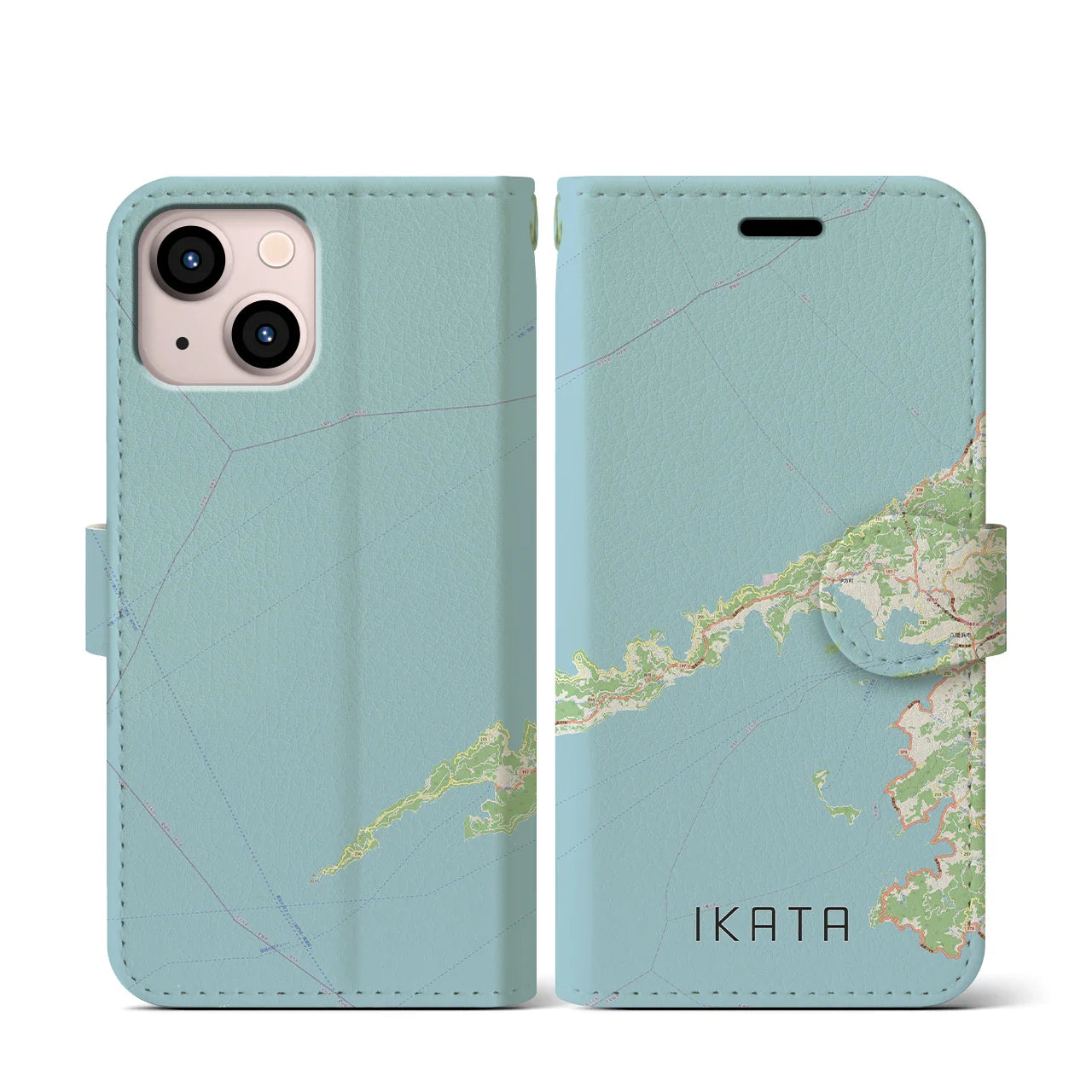 【伊方（愛媛県）】地図柄iPhoneケース（手帳タイプ）ナチュラル・iPhone 13 mini 用