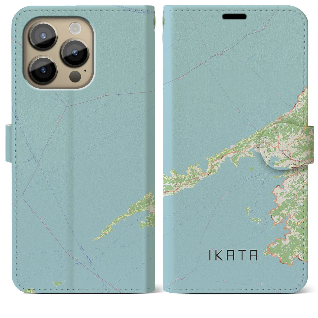 【伊方（愛媛県）】地図柄iPhoneケース（手帳タイプ）ナチュラル・iPhone 14 Pro Max 用