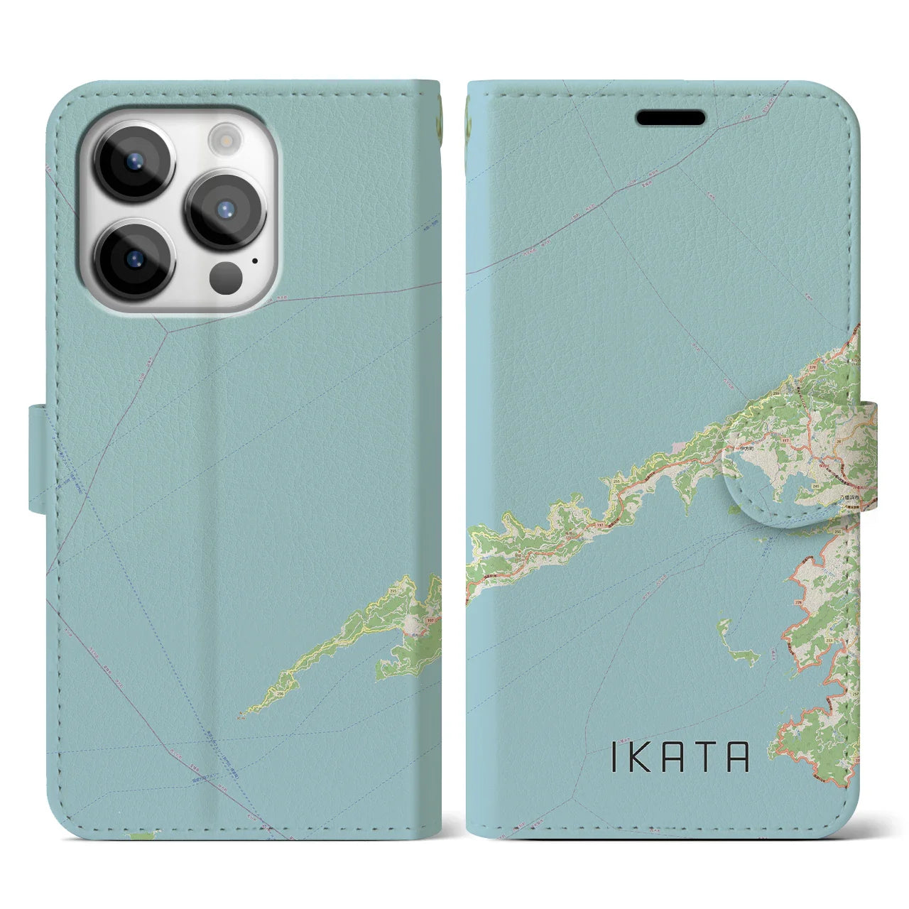 【伊方（愛媛県）】地図柄iPhoneケース（手帳タイプ）ナチュラル・iPhone 14 Pro 用