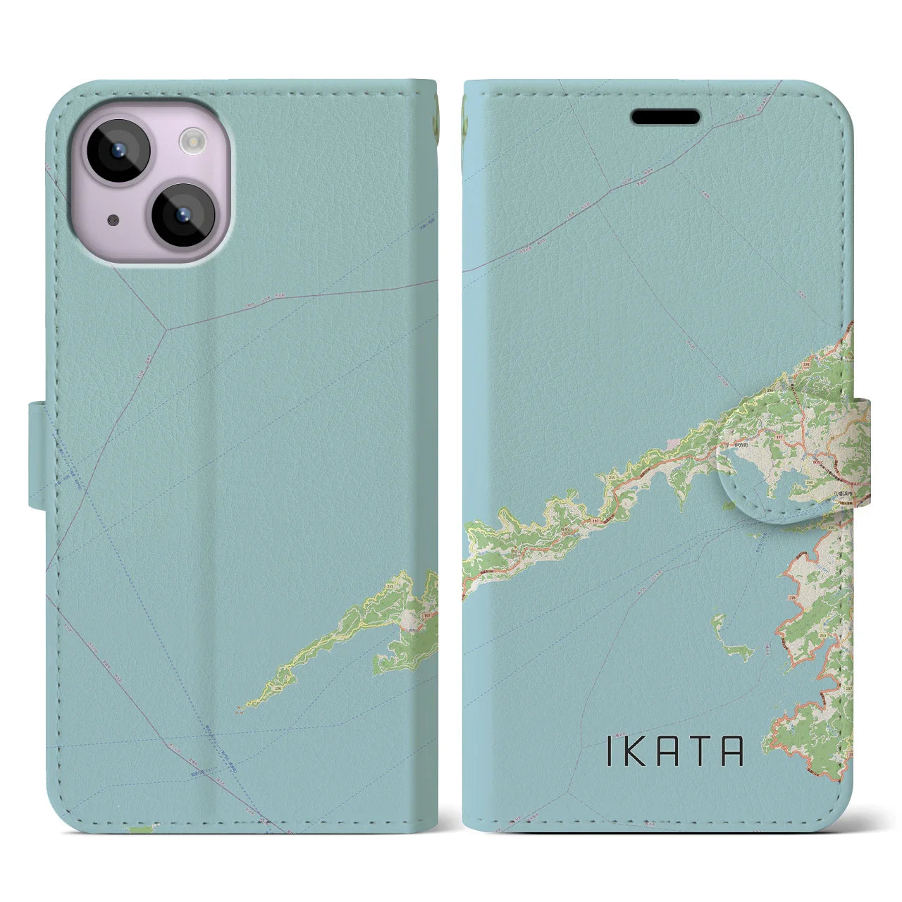 【伊方（愛媛県）】地図柄iPhoneケース（手帳タイプ）ナチュラル・iPhone 14 用