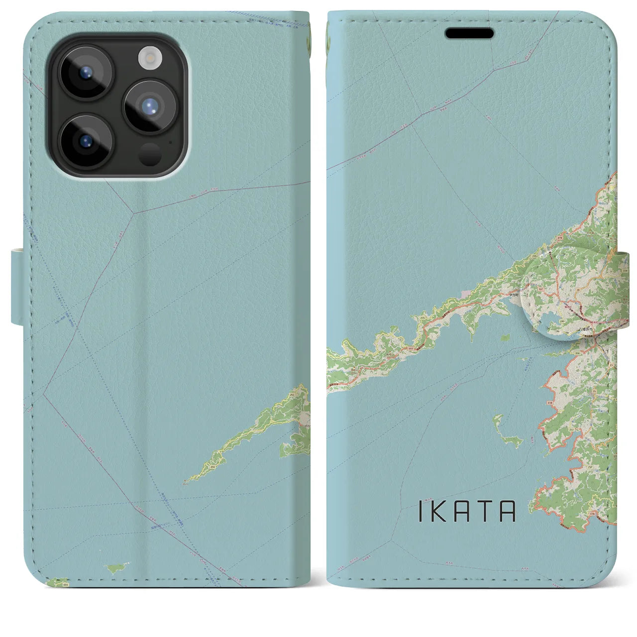 【伊方（愛媛県）】地図柄iPhoneケース（手帳タイプ）ナチュラル・iPhone 15 Pro Max 用