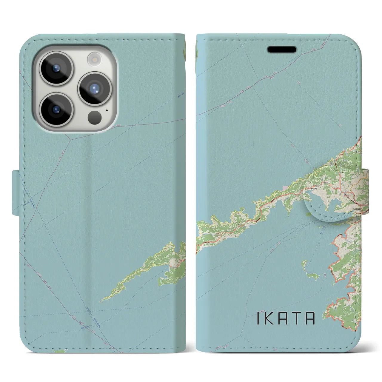 【伊方（愛媛県）】地図柄iPhoneケース（手帳タイプ）ナチュラル・iPhone 15 Pro 用