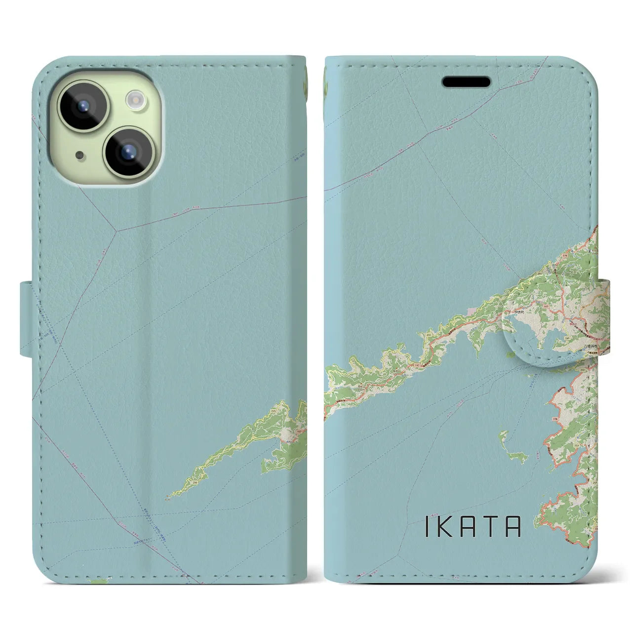 【伊方（愛媛県）】地図柄iPhoneケース（手帳タイプ）ナチュラル・iPhone 15 用