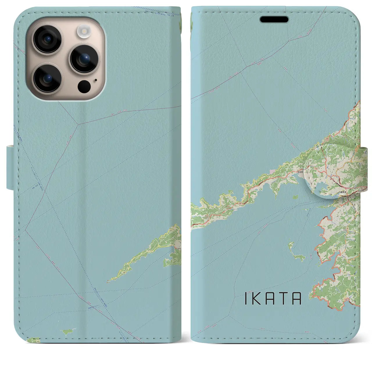 【伊方（愛媛県）】地図柄iPhoneケース（手帳タイプ）ナチュラル・iPhone 16 Plus 用