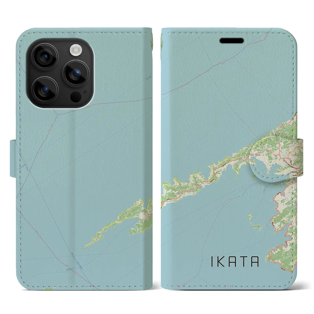 【伊方（愛媛県）】地図柄iPhoneケース（手帳タイプ）ナチュラル・iPhone 16 用