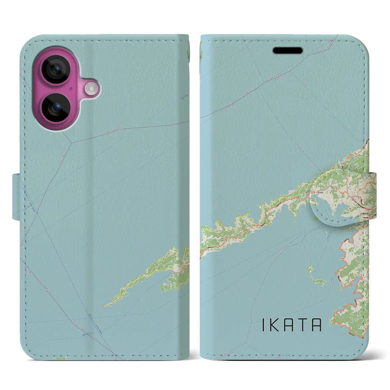 【伊方（愛媛県）】地図柄iPhoneケース（手帳タイプ）ナチュラル・iPhone 16 Pro 用