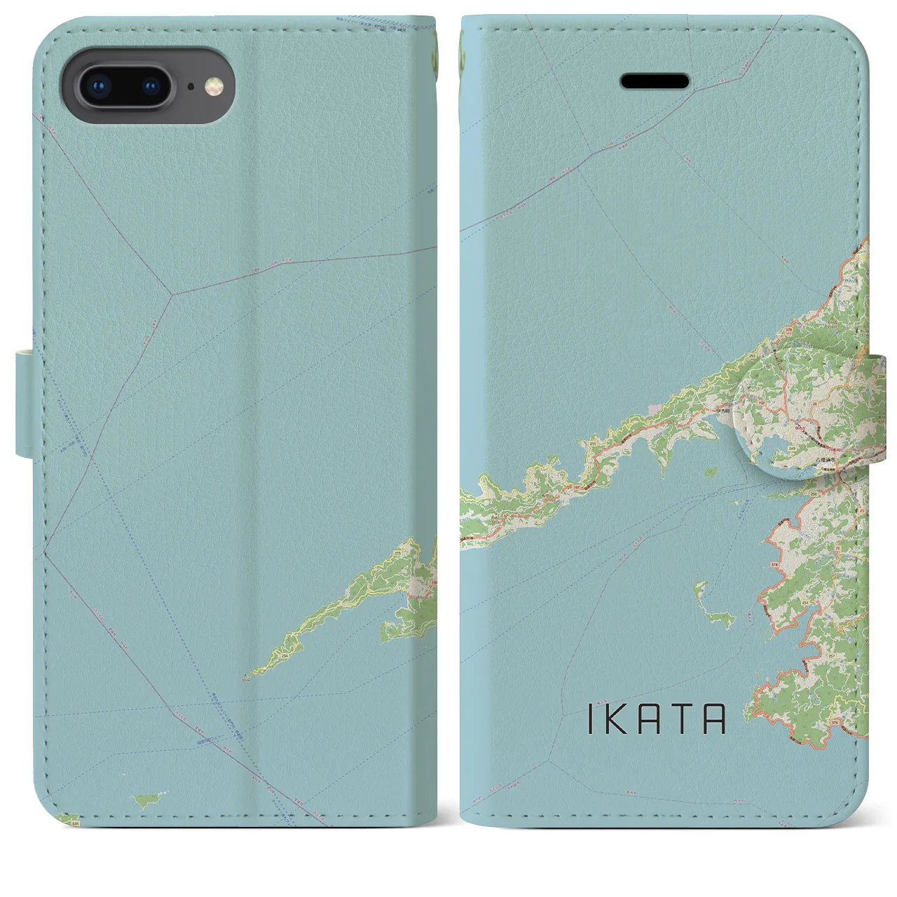 【伊方（愛媛県）】地図柄iPhoneケース（手帳タイプ）ナチュラル・iPhone 8Plus /7Plus / 6sPlus / 6Plus 用