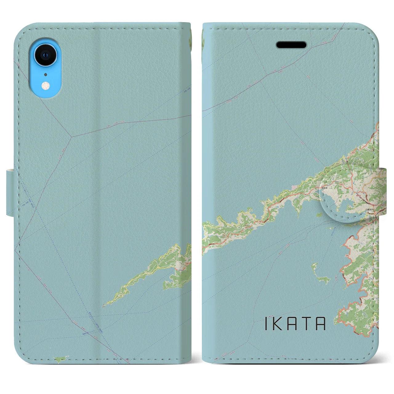 【伊方（愛媛県）】地図柄iPhoneケース（手帳タイプ）ナチュラル・iPhone XR 用