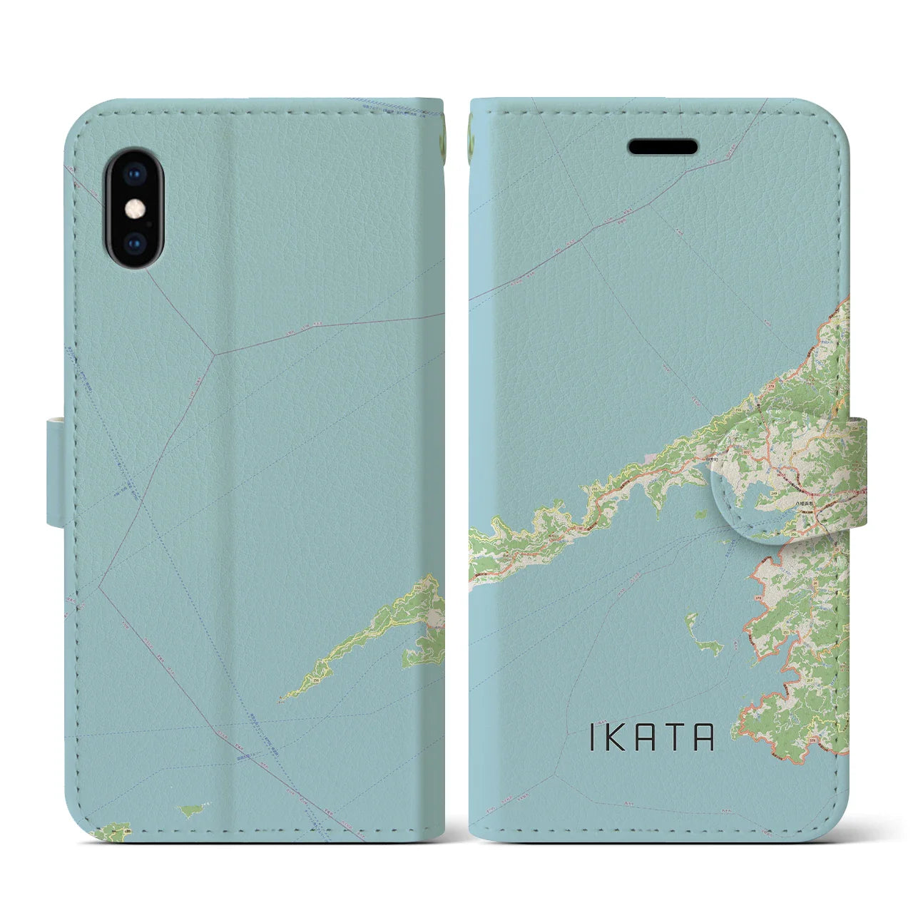 【伊方（愛媛県）】地図柄iPhoneケース（手帳タイプ）ナチュラル・iPhone XS / X 用