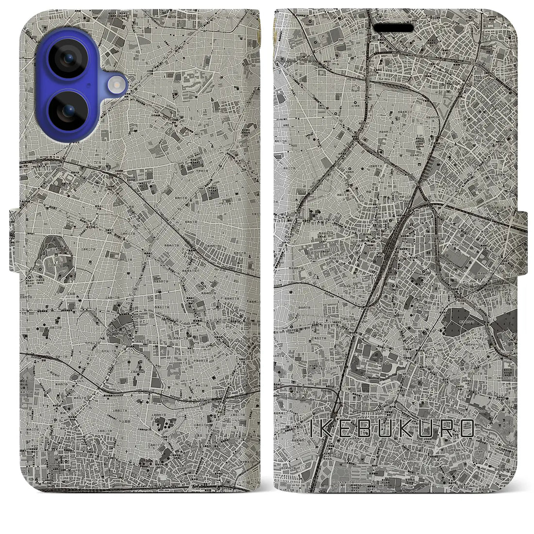 【池袋(東京都)】地図柄iPhoneケース(手帳タイプ)モノトーン・iPhone 16 Pro Max 用