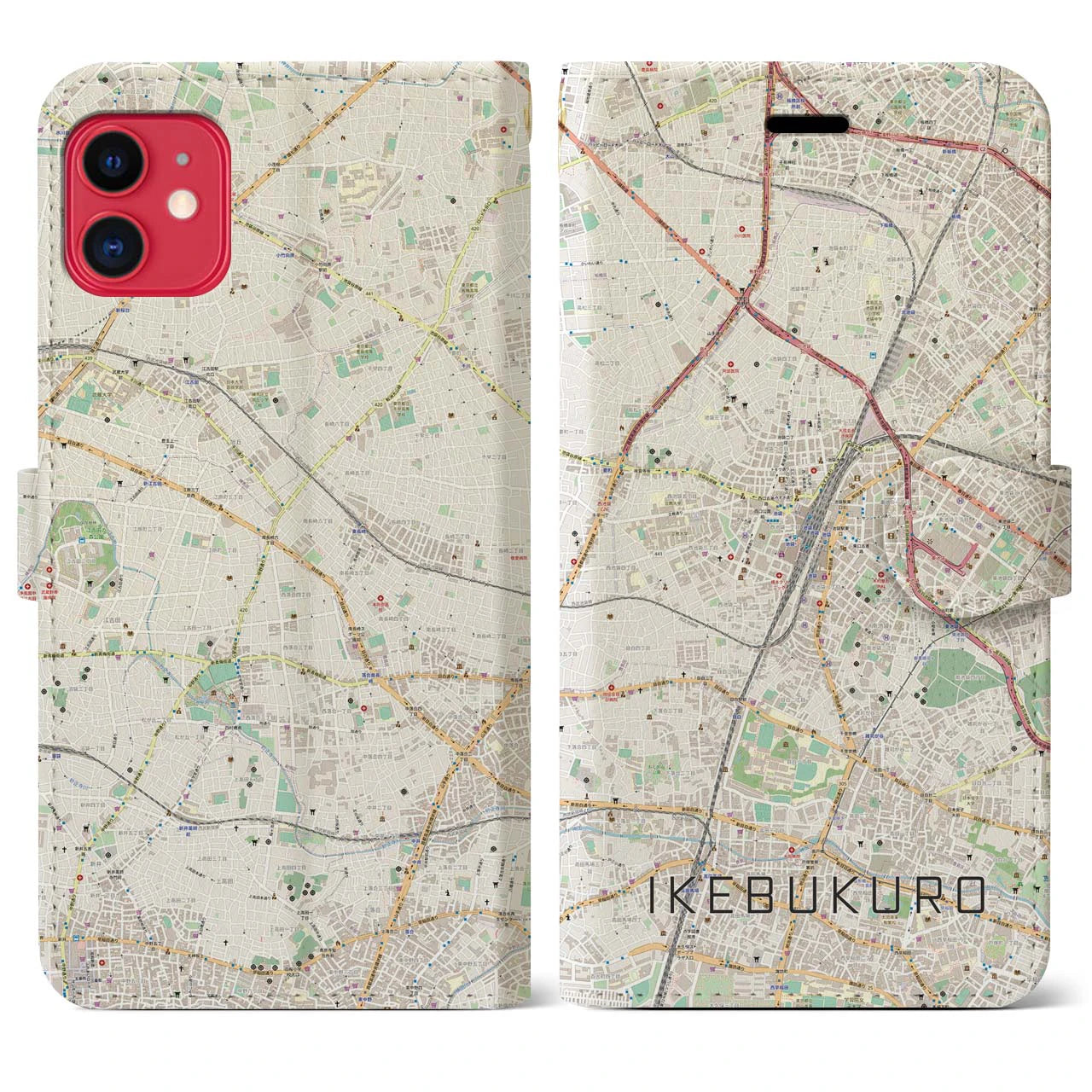 【池袋（東京都）】地図柄iPhoneケース（手帳タイプ）ナチュラル・iPhone 11 用