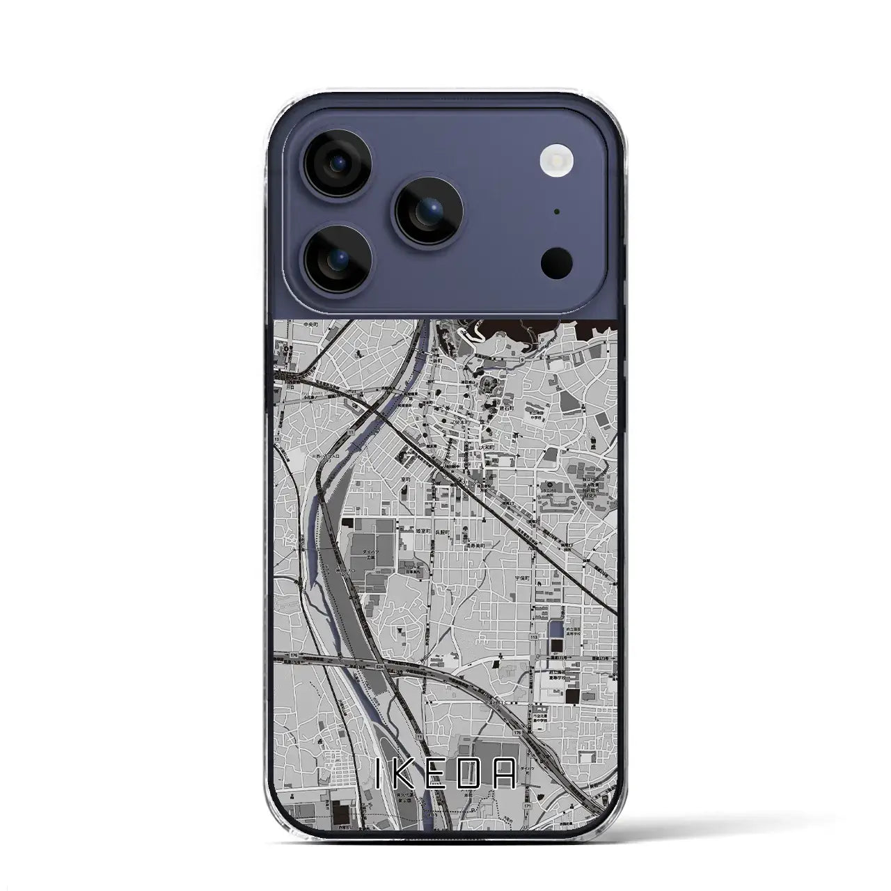【池田（大阪府）】地図柄iPhoneケース（クリアタイプ）モノトーン・iPhone 17 Pro Max 用