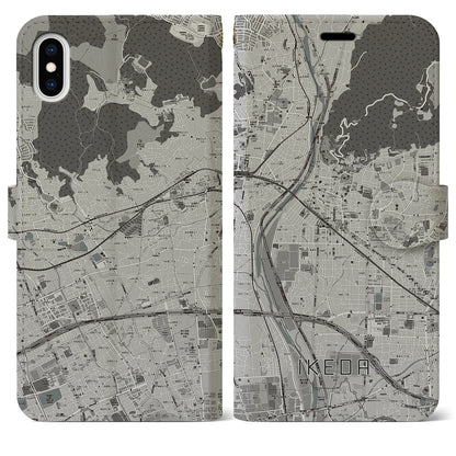 【池田（大阪府）】地図柄iPhoneケース（手帳タイプ）モノトーン・iPhone XS Max 用