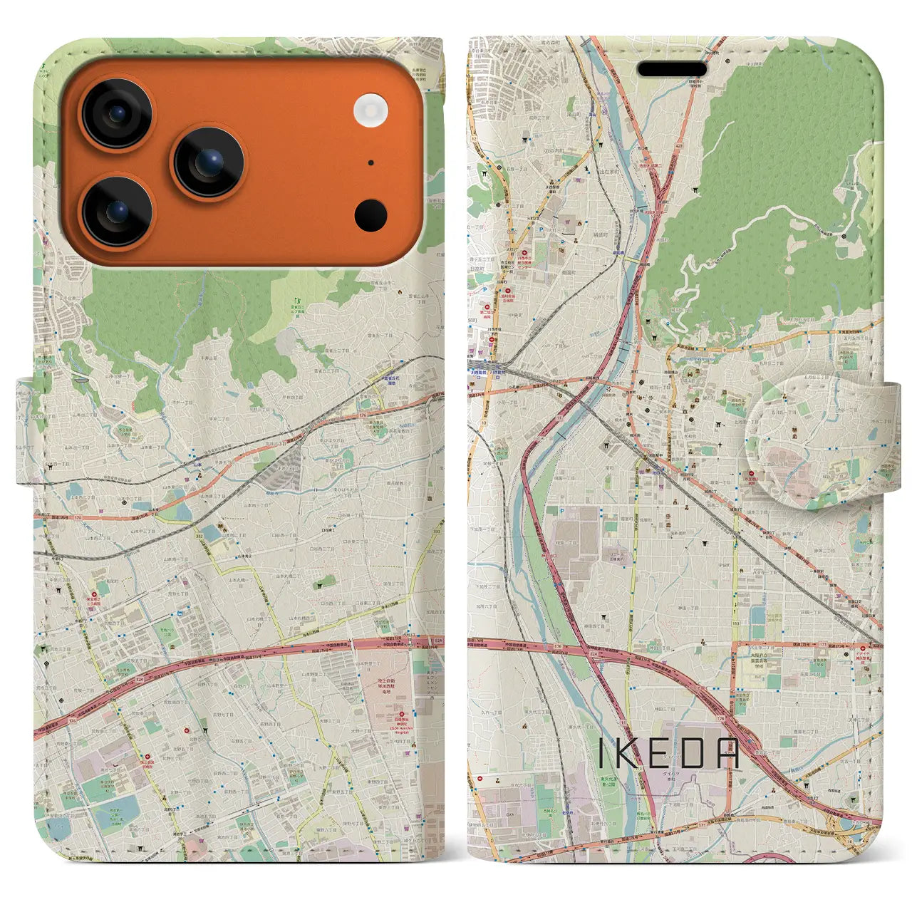 【池田（大阪府）】地図柄iPhoneケース（手帳タイプ）