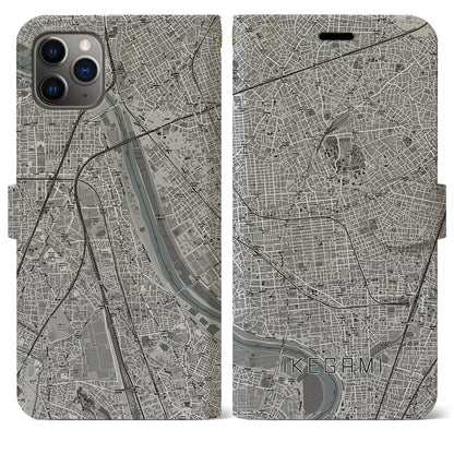 【池上（東京都）】地図柄iPhoneケース（手帳タイプ）モノトーン・iPhone 11 Pro Max 用