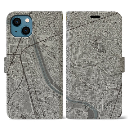 【池上（東京都）】地図柄iPhoneケース（手帳タイプ）モノトーン・iPhone 13 用