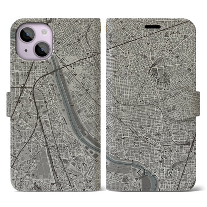 【池上（東京都）】地図柄iPhoneケース（手帳タイプ）モノトーン・iPhone 14 用