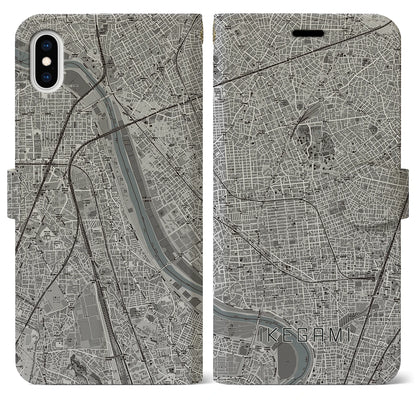 【池上（東京都）】地図柄iPhoneケース（手帳タイプ）モノトーン・iPhone XS Max 用