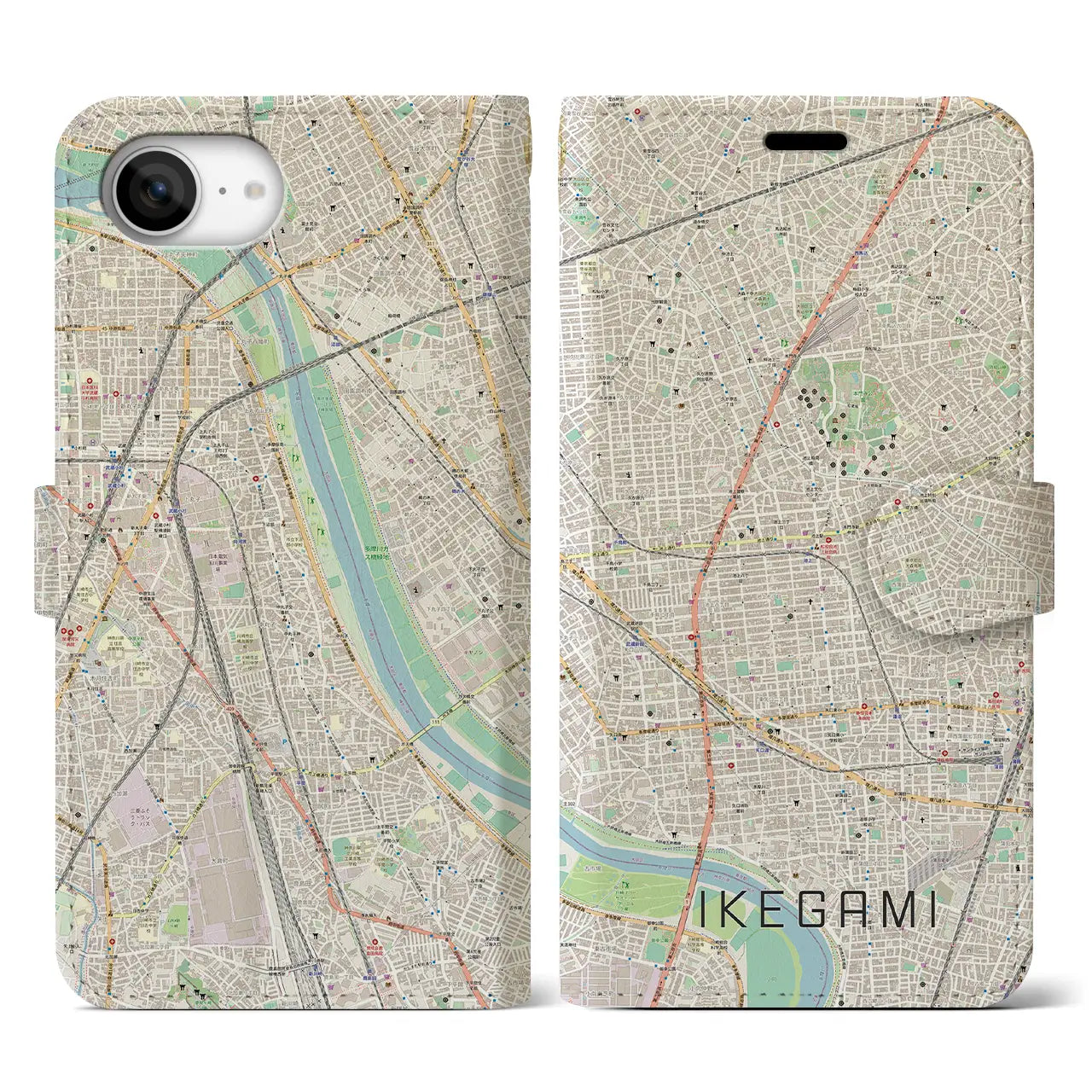 【池上（東京都）】地図柄iPhoneケース（手帳タイプ）