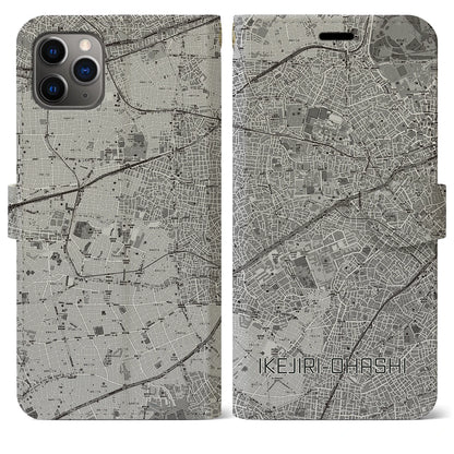 【池尻大橋（東京都）】地図柄iPhoneケース（手帳タイプ）モノトーン・iPhone 11 Pro Max 用