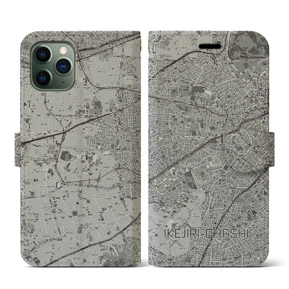 【池尻大橋（東京都）】地図柄iPhoneケース（手帳タイプ）モノトーン・iPhone 11 Pro 用