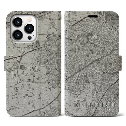 【池尻大橋（東京都）】地図柄iPhoneケース（手帳タイプ）モノトーン・iPhone 13 Pro 用