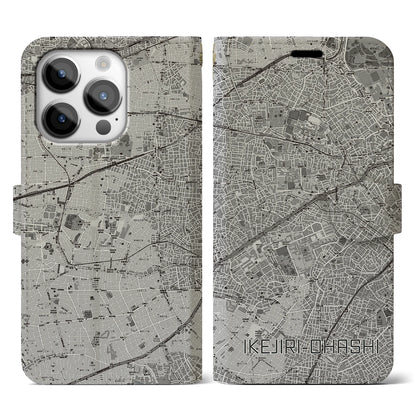 【池尻大橋（東京都）】地図柄iPhoneケース（手帳タイプ）モノトーン・iPhone 14 Pro 用