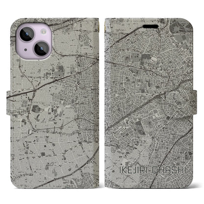 【池尻大橋（東京都）】地図柄iPhoneケース（手帳タイプ）モノトーン・iPhone 14 用