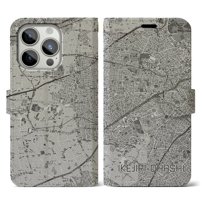 【池尻大橋（東京都）】地図柄iPhoneケース（手帳タイプ）モノトーン・iPhone 15 Pro 用