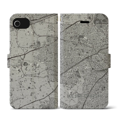 【池尻大橋（東京都）】地図柄iPhoneケース（手帳タイプ）モノトーン・iPhone SE（第3 / 第2世代） / 8 / 7 / 6s / 6 用