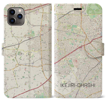 【池尻大橋（東京都）】地図柄iPhoneケース（手帳タイプ）ナチュラル・iPhone 11 Pro Max 用