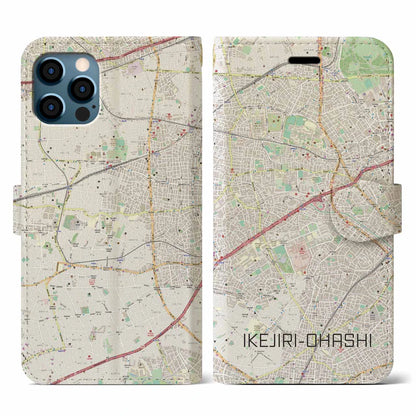 【池尻大橋（東京都）】地図柄iPhoneケース（手帳タイプ）ナチュラル・iPhone 12 / 12 Pro 用