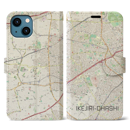 【池尻大橋（東京都）】地図柄iPhoneケース（手帳タイプ）ナチュラル・iPhone 13 用