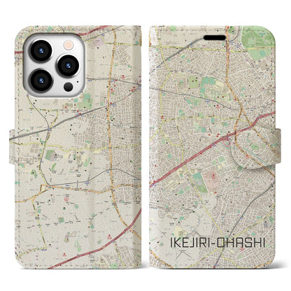 【池尻大橋（東京都）】地図柄iPhoneケース（手帳タイプ）ナチュラル・iPhone 13 Pro 用