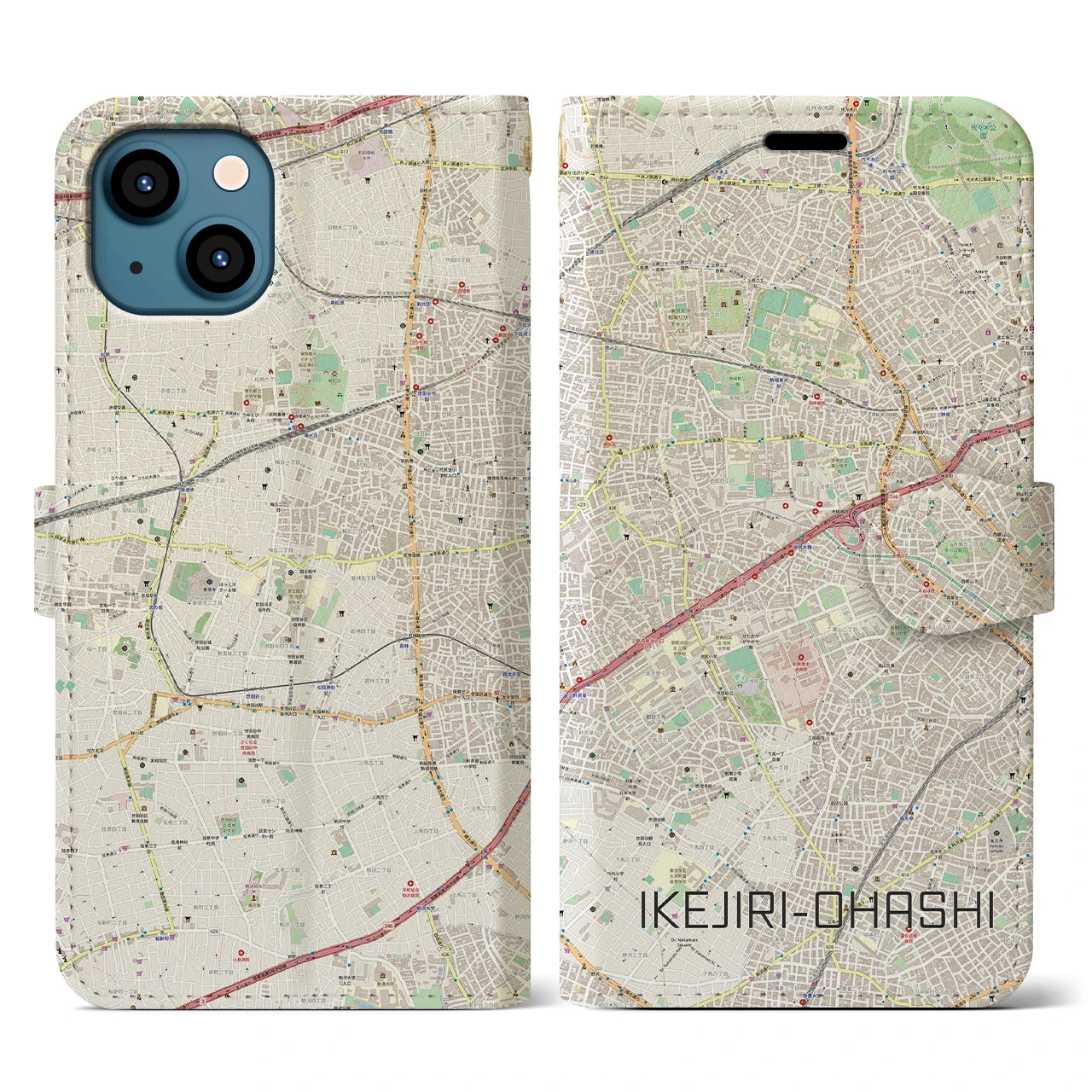 【池尻大橋（東京都）】地図柄iPhoneケース（手帳タイプ）