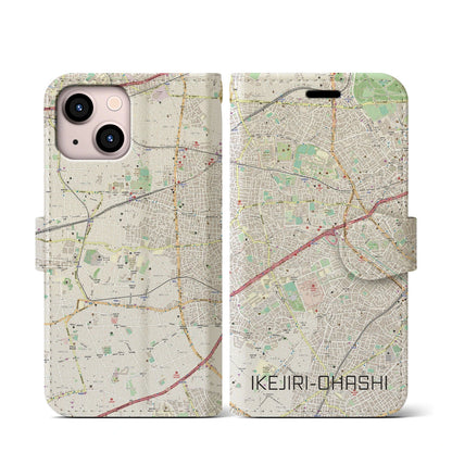 【池尻大橋（東京都）】地図柄iPhoneケース（手帳タイプ）ナチュラル・iPhone 13 mini 用