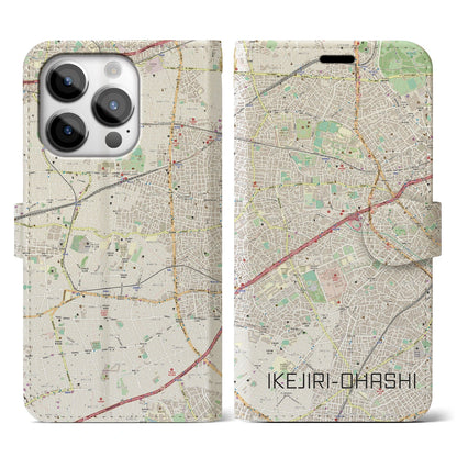 【池尻大橋（東京都）】地図柄iPhoneケース（手帳タイプ）ナチュラル・iPhone 14 Pro 用