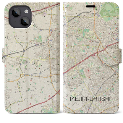 【池尻大橋（東京都）】地図柄iPhoneケース（手帳タイプ）ナチュラル・iPhone 14 Plus 用