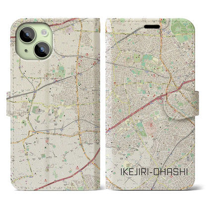 【池尻大橋（東京都）】地図柄iPhoneケース（手帳タイプ）ナチュラル・iPhone 15 用