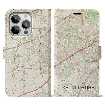 【池尻大橋（東京都）】地図柄iPhoneケース（手帳タイプ）ナチュラル・iPhone 15 Pro 用