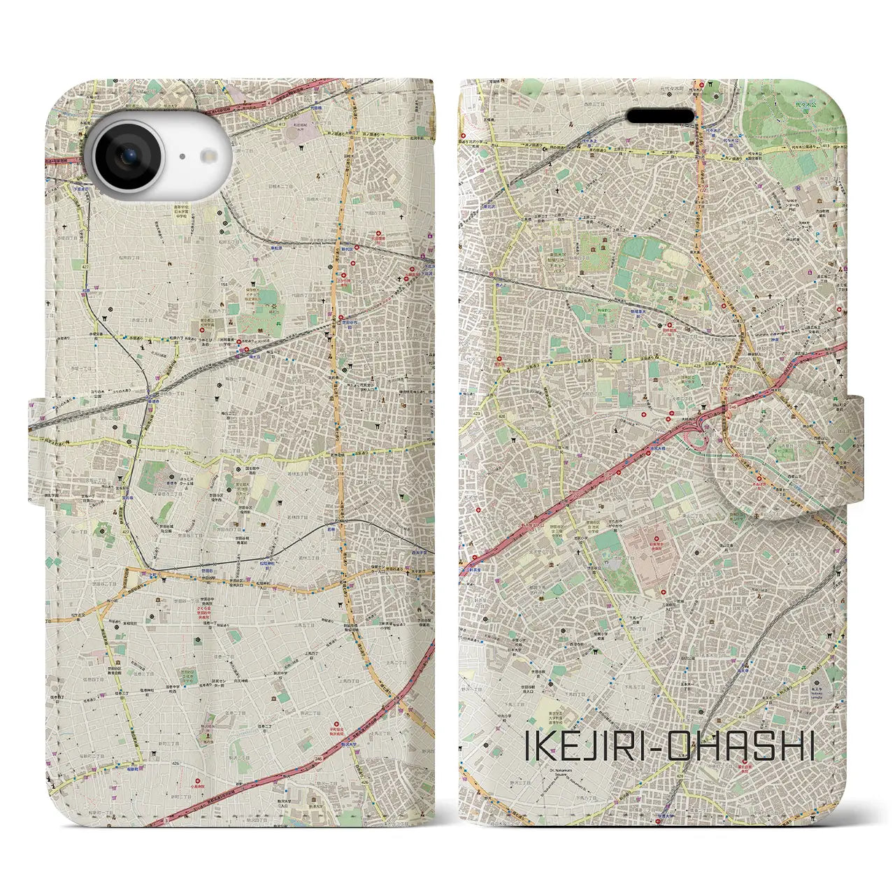 【池尻大橋（東京都）】地図柄iPhoneケース（手帳タイプ）