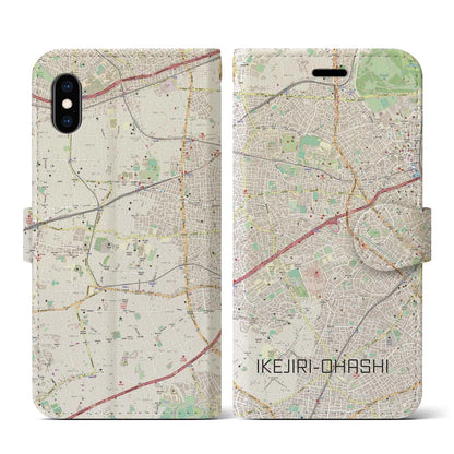 【池尻大橋（東京都）】地図柄iPhoneケース（手帳タイプ）ナチュラル・iPhone XS / X 用