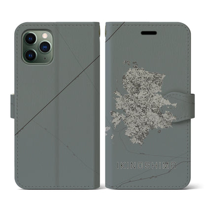 【壱岐島（長崎県）】地図柄iPhoneケース（手帳タイプ）モノトーン・iPhone 11 Pro 用