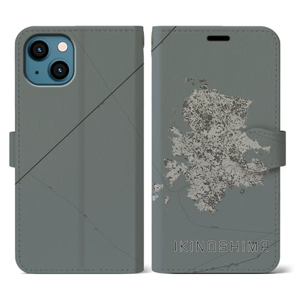 【壱岐島（長崎県）】地図柄iPhoneケース（手帳タイプ）モノトーン・iPhone 13 用