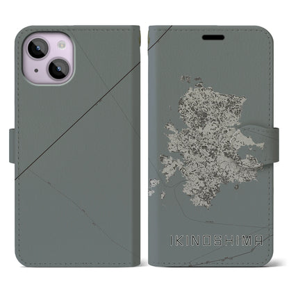 【壱岐島（長崎県）】地図柄iPhoneケース（手帳タイプ）モノトーン・iPhone 14 用