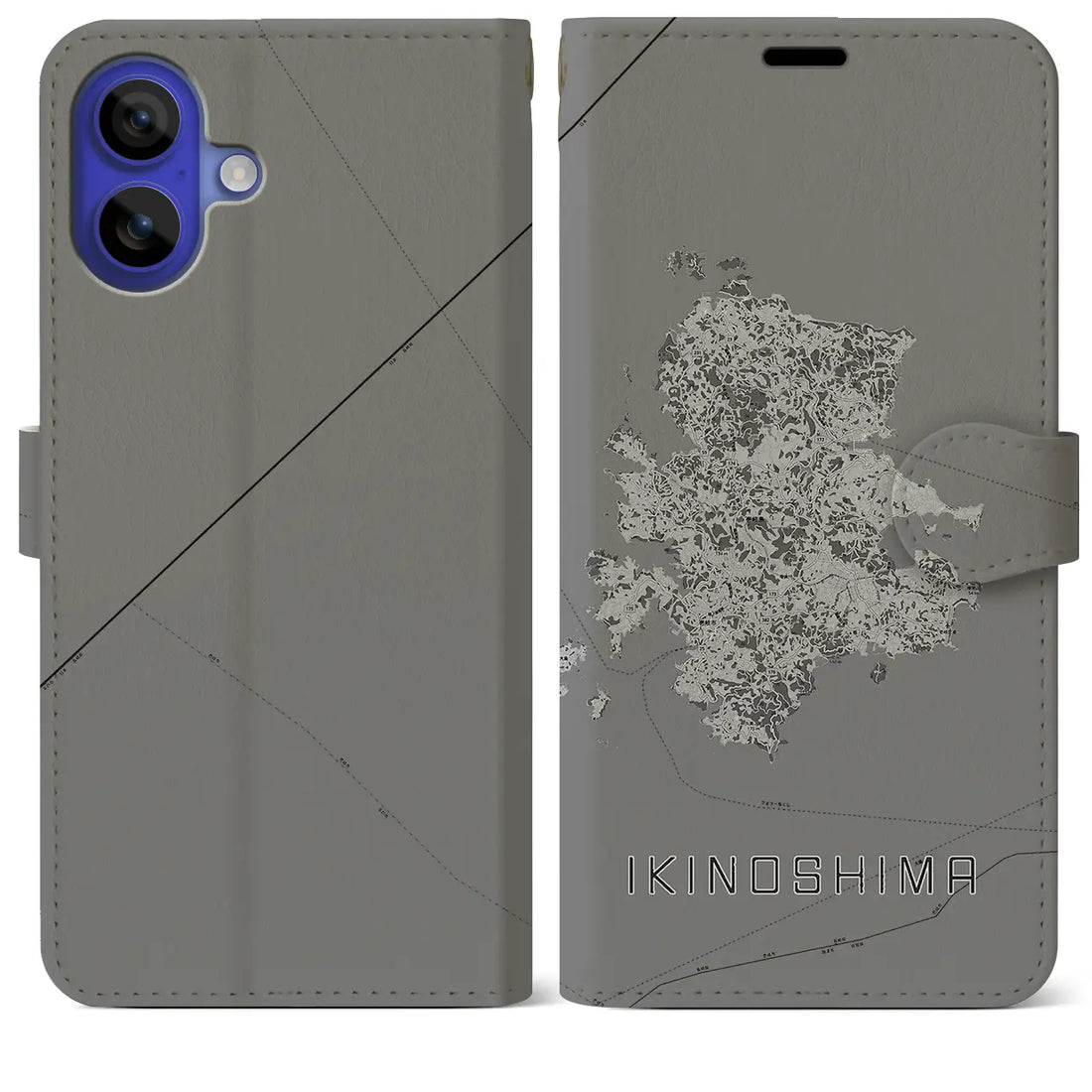 【壱岐島(長崎県)】地図柄iPhoneケース(手帳タイプ)モノトーン・iPhone 16 Pro Max 用