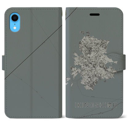 【壱岐島（長崎県）】地図柄iPhoneケース（手帳タイプ）モノトーン・iPhone XR 用