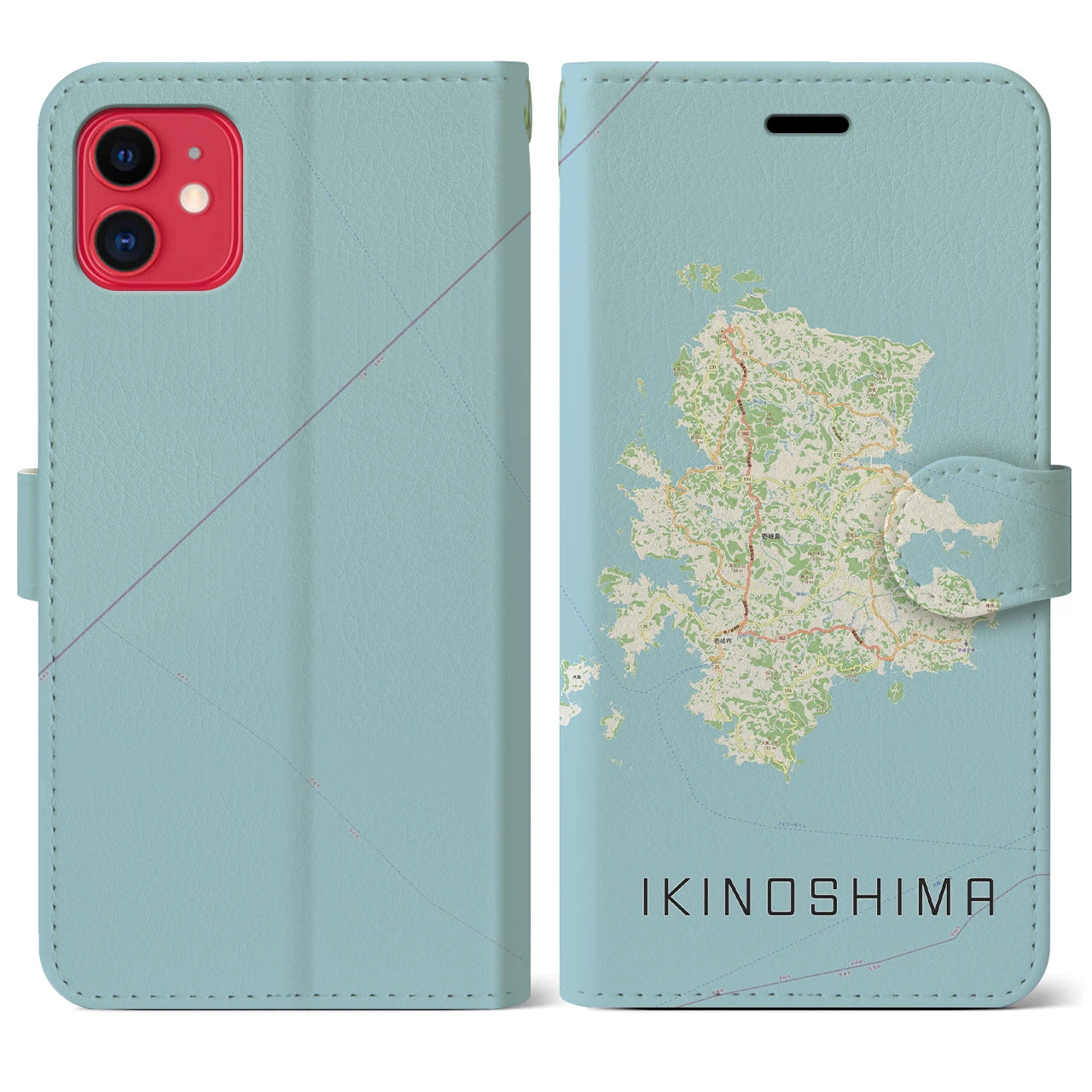 【壱岐島（長崎県）】地図柄iPhoneケース（手帳タイプ）ナチュラル・iPhone 11 用