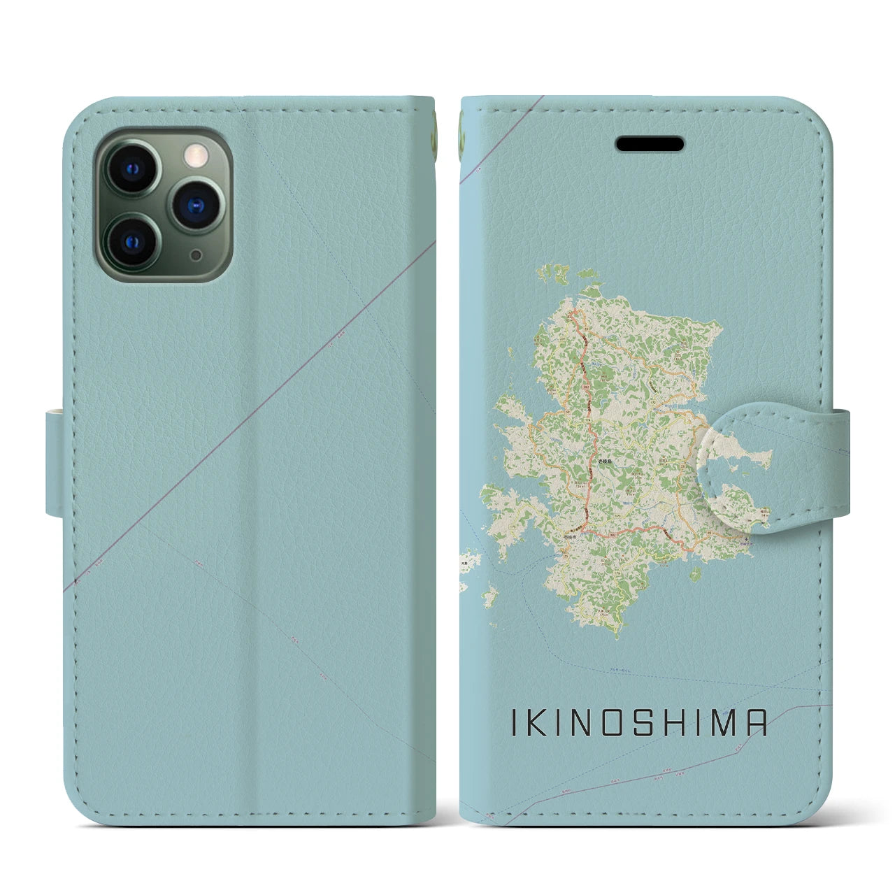 【壱岐島（長崎県）】地図柄iPhoneケース（手帳タイプ）ナチュラル・iPhone 11 Pro 用